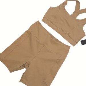 2 PIECES matching Nude sets women Essential Biker short and Overlay Y-Back Bra.